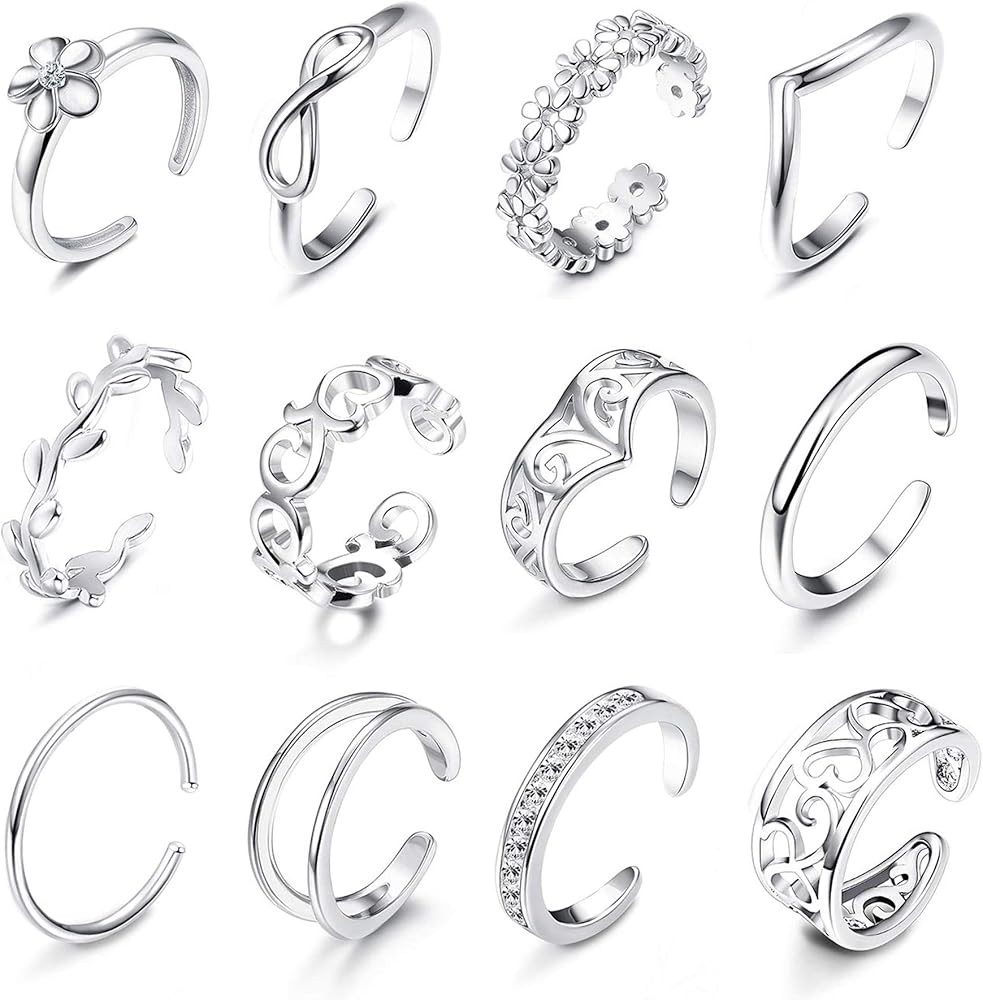 Subiceto 12 PCS Open Toe Rings for Women Various Types Hollow Flower CZ Band Tail Rings Adjustabl... | Amazon (US)