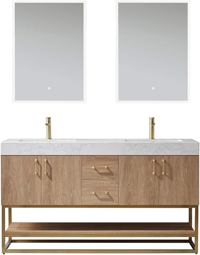 Vinnova Alistair Bathroom Vanity, 60 Inches, North American Oak Finish | Amazon (US)