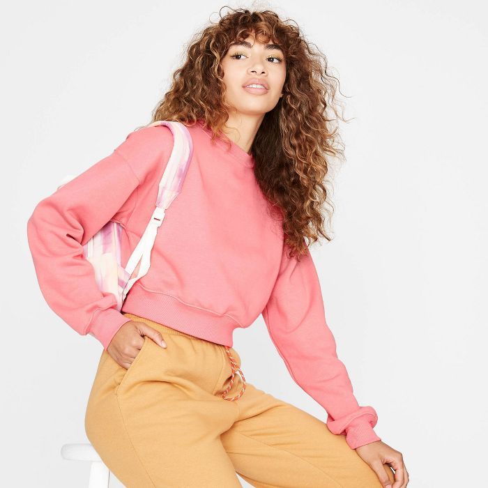 Women&#39;s Cropped Sweatshirt - Wild Fable&#8482; Pink XS | Target