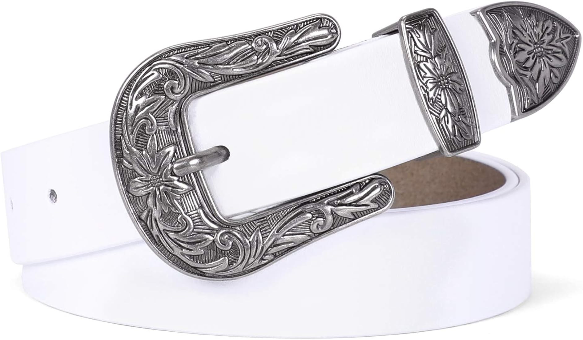 Women Leather Belts Ladies Vintage Western Design Black Waist Belt for Pants Jeans Dresses | Amazon (US)