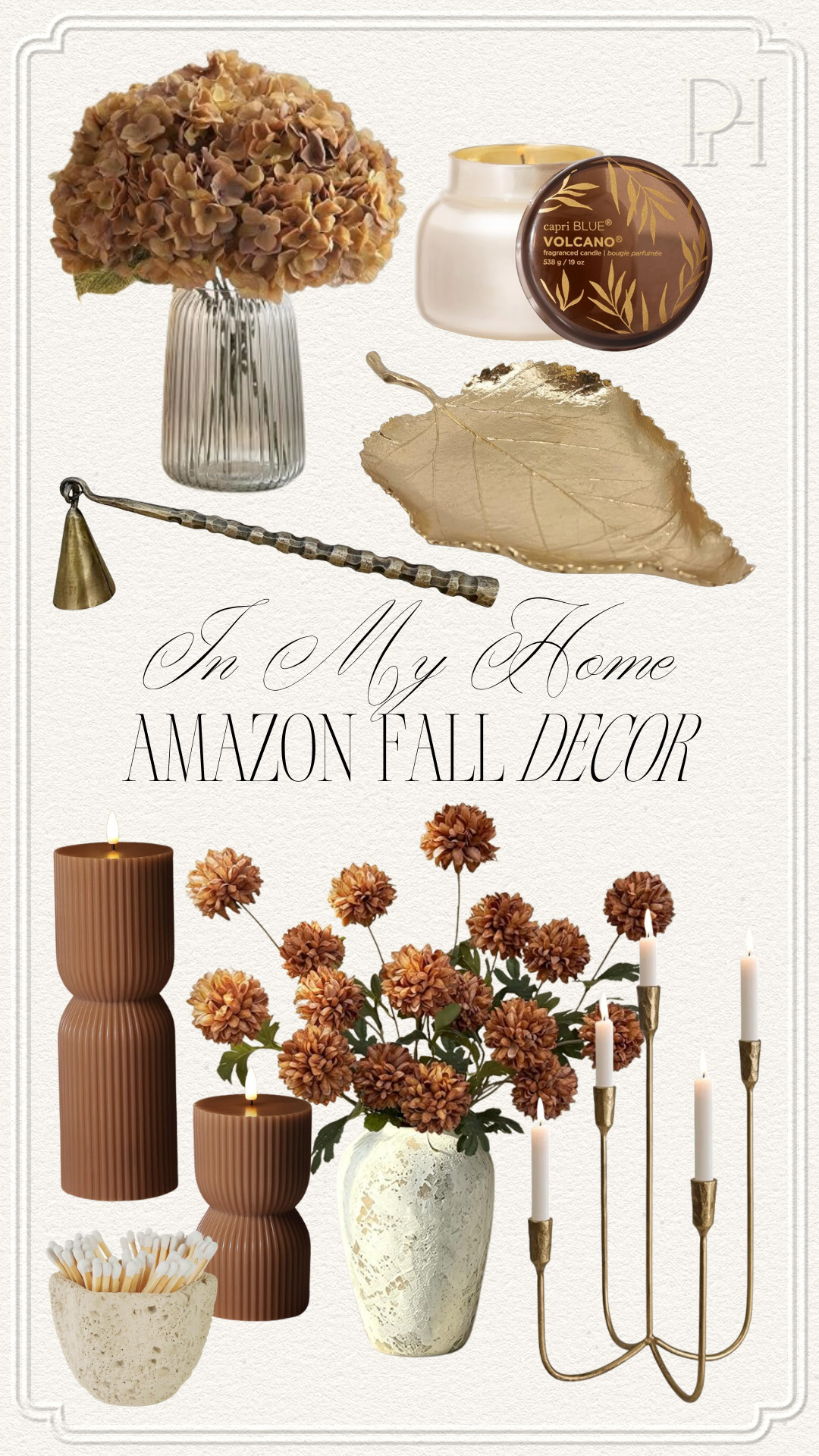 These Amazon decor finds are some of my favorites for fall!

Fall decor, fall home, fall florals, fall stems, fall candles, gold leaf tray, brown pillar candles, match container, brown hydrangeas, candle snuffer, fall accents, home decor, home accents, neutral home, candlesticks, candle holder, cozy home 

 #LTKSeasonal #LTKHome