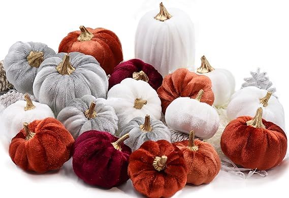 Velvet Pumpkins, 18 PCS Fall Table Decorations for Home, Artificial Pumpkins Set for Fall Autumn ... | Amazon (US)