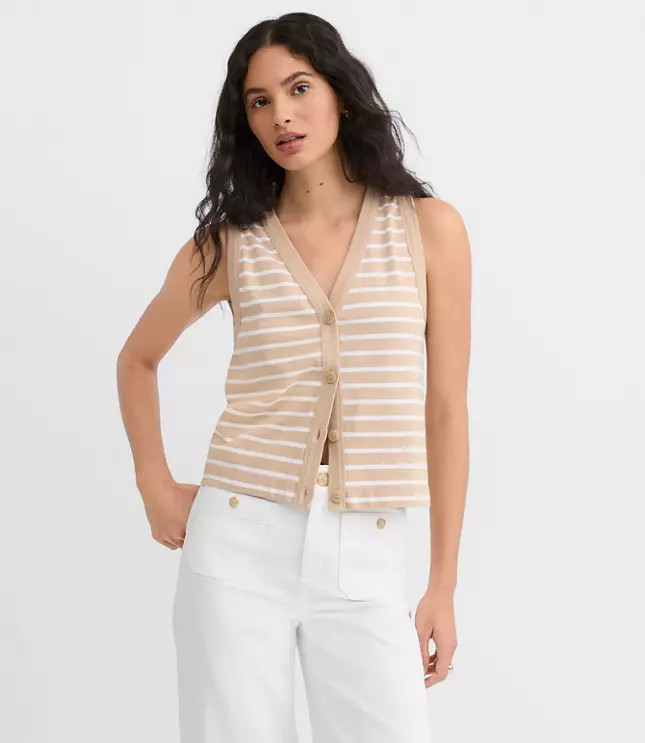 Striped V-Neck Cardigan Tank Top | LOFT