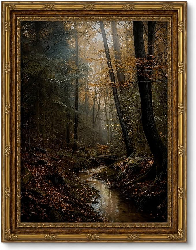 QMWIDKL 12x16 Inch Small Gold Framed Landscape Wall Art | Vintage Rustic Fall Forest Canvas Paint... | Amazon (US)