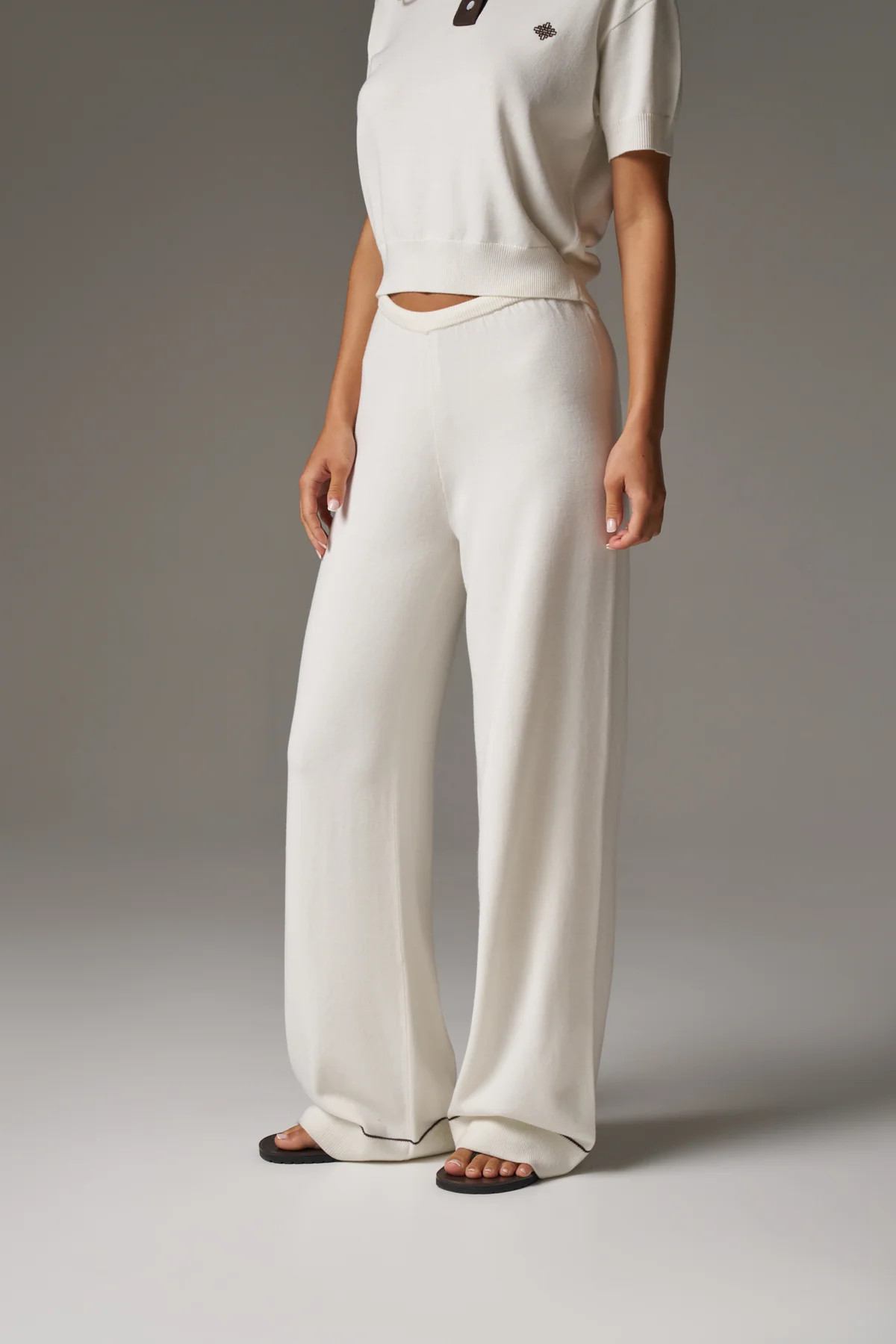 KNITTED PANEL TROUSERS - CREAM | The Couture Club