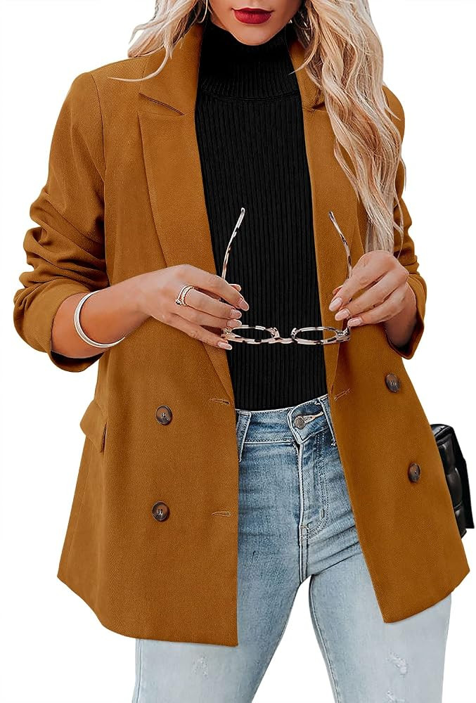 CRAZY GRID Womens Casual Blazer Jacket Gold Button Long Sleeve Work 0ffice Blazer Lapel Open Fron... | Amazon (US)