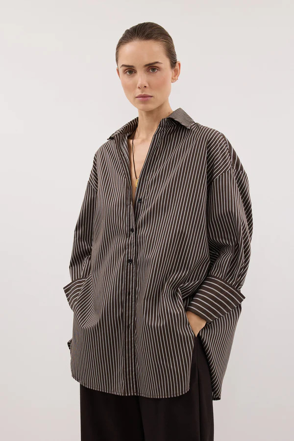 SABLE OVERSIZED BITTER CHOC SILK BLEND SHIRT | DISSH