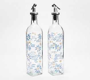 Temp-tations Set of 2 Glass Oil Bottles with Spouts | QVC