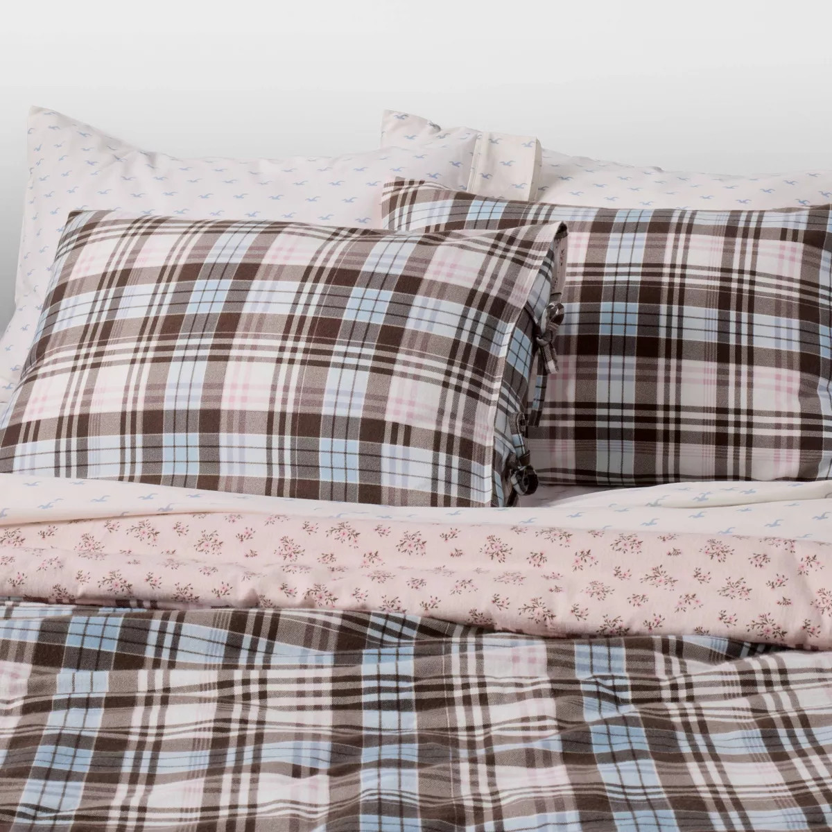 Twin/Twin Extra Long Reversible Brushed Cotton Comforter Set Pink Plaid - The Hollister Collectio... | Target