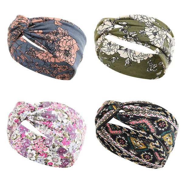 4Pack Headbands for Women Moisture-wicking Yoga Head Wraps Stretchy Workout Hair Bands Fashionabl... | Walmart (US)