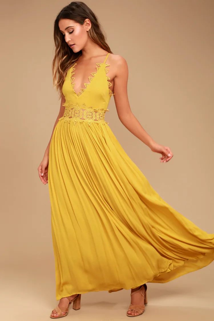 This is Love Mustard Yellow Lace Maxi Dress | Lulus (US)