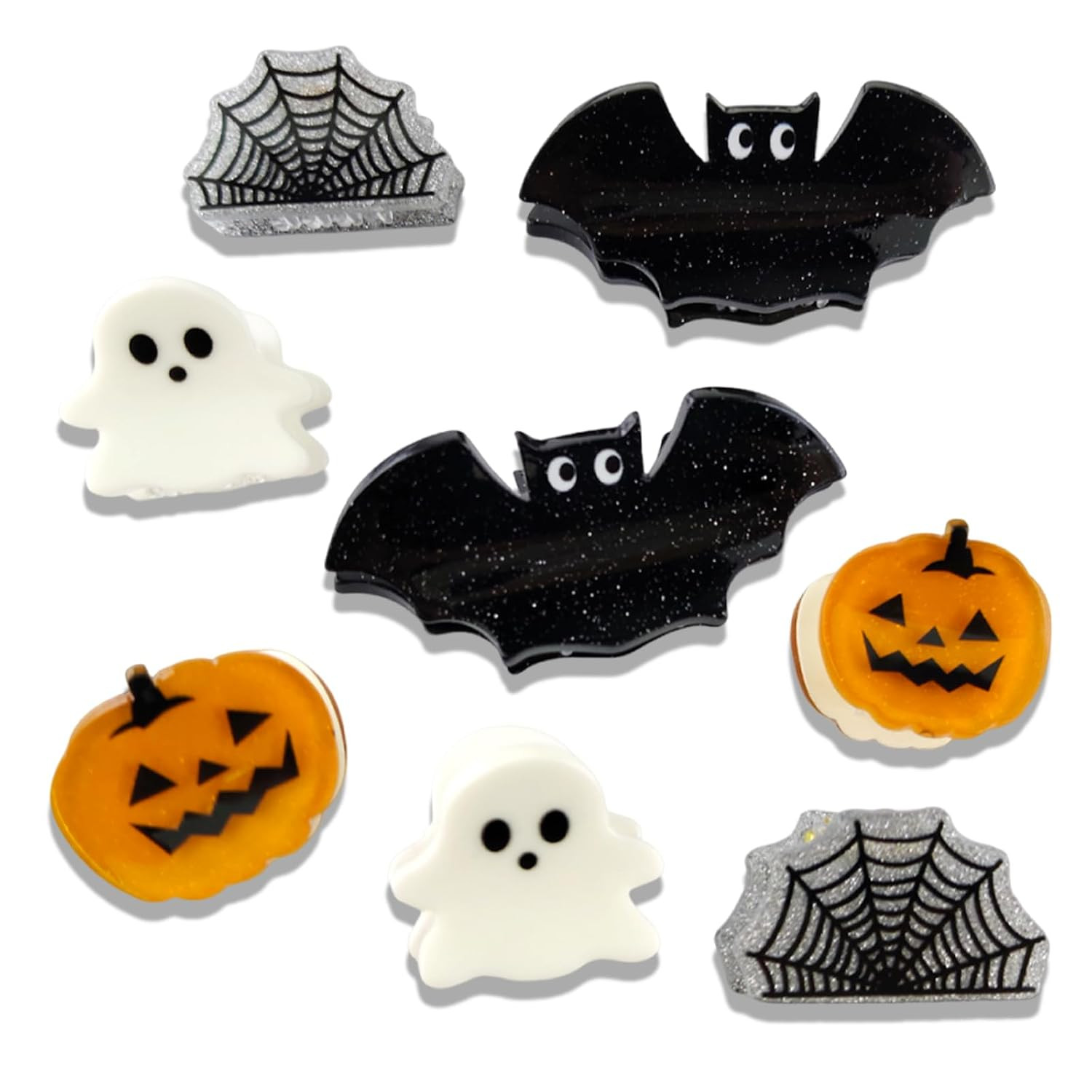 8PCS Cute Halloween Tiny Claw Clips, Sparkly Pumpkin, Ghost, Bat and Spider Web Designs Mini Hair Clips Halloween Hair Accessories for Women, Girls and Pets | Amazon (US)