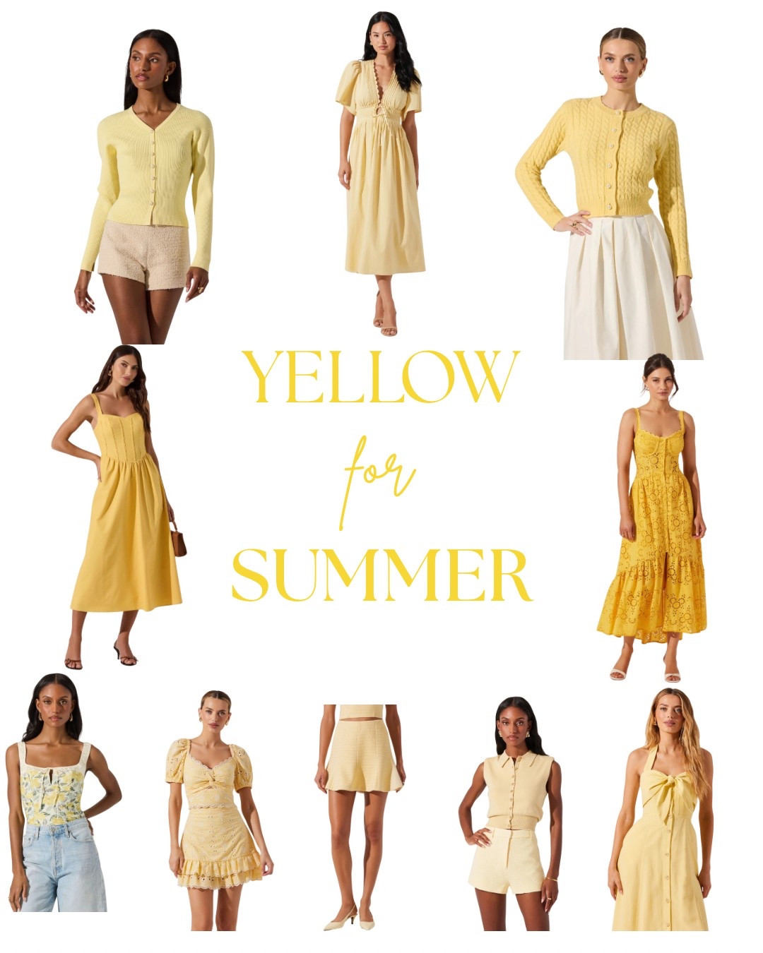 All the yellow for summer outfits 

Vacation Outfit
Yellow dress
Yellow top
Yellow skirt 
Yellow sweater 
Yellow outfit 

#LTKStyleTip #LTKSeasonal #LTKSaleAlert
