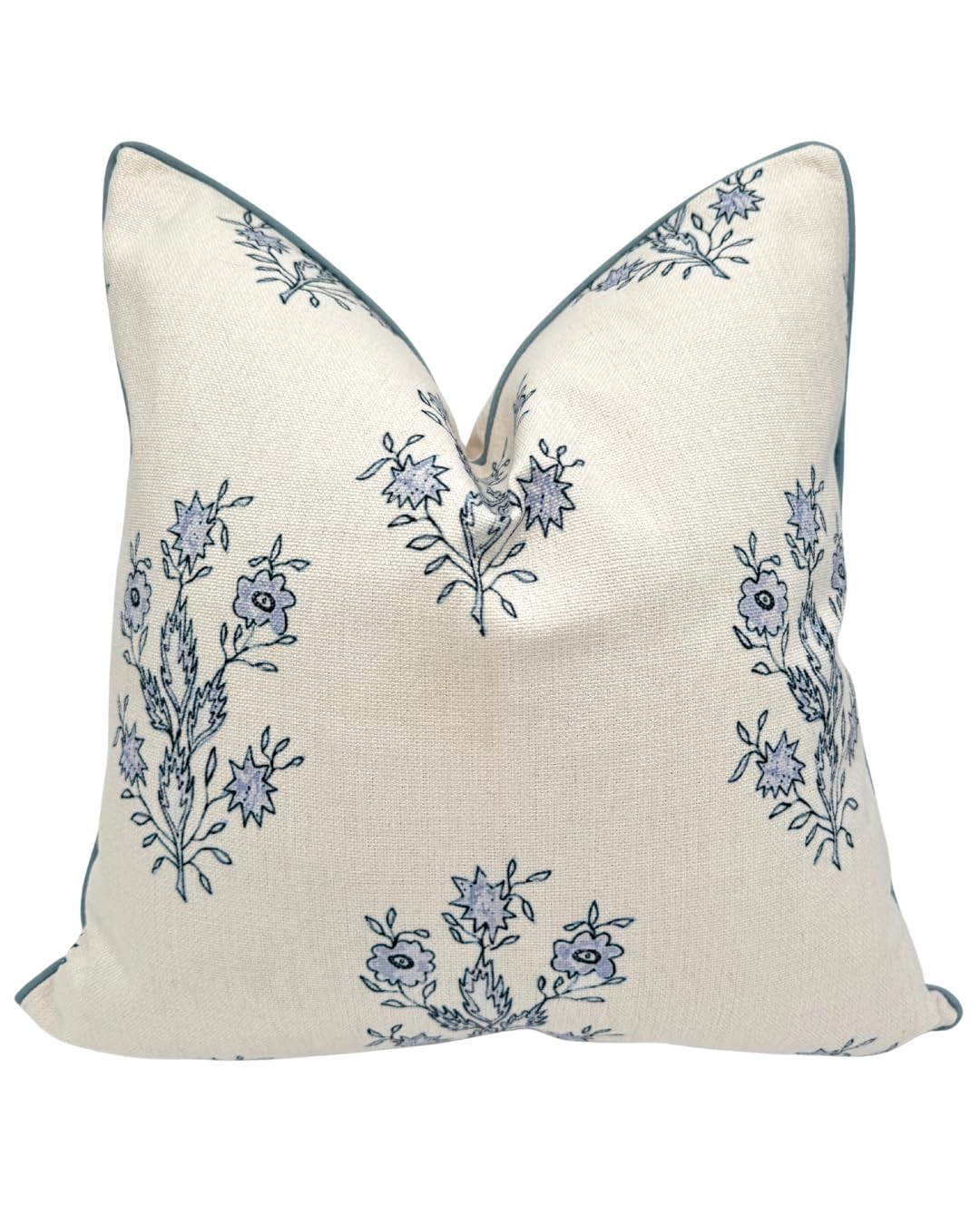 "The Mary Block Print Floral Decorative Pillow Cover – Double-Sided Blue & White Periwinkle Acc... | Amazon (US)