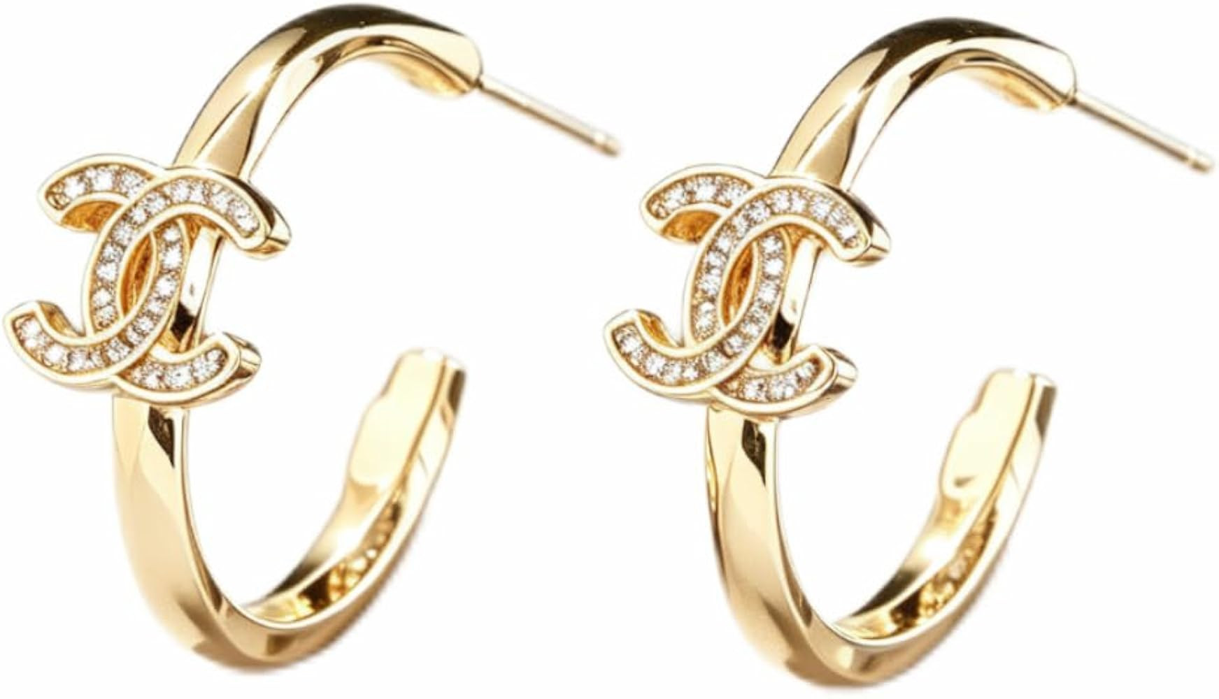 Gold-Tone Hoop Earrings with Crystal Inlaid Interlocking Design, Fashion Open Hoop Stud Earrings ... | Amazon (US)