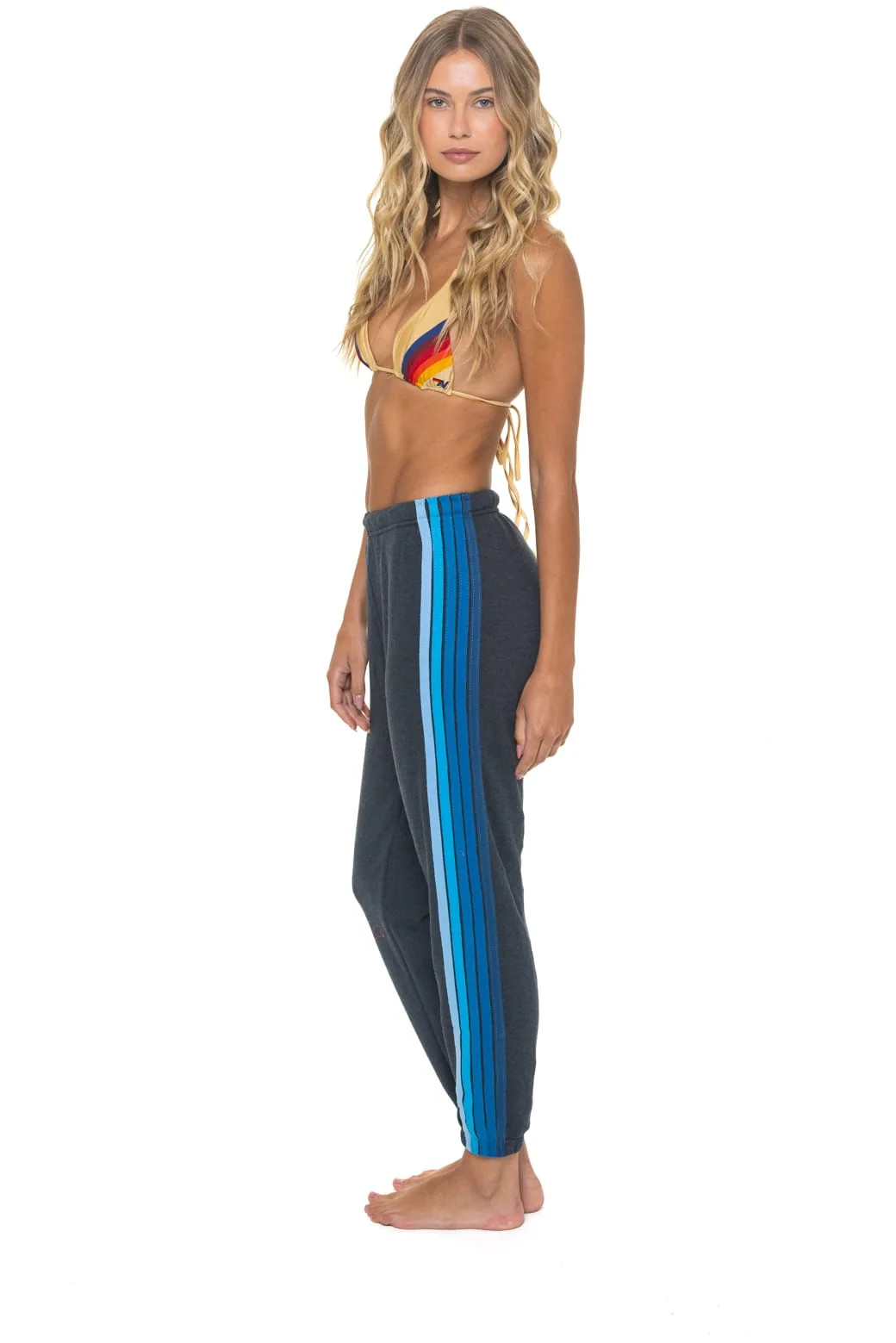 Women's 5 Stripe Sweatpants Charcoal Blue | Luxury Loungewear Made in LA | Aviator Nation | Aviator Nation