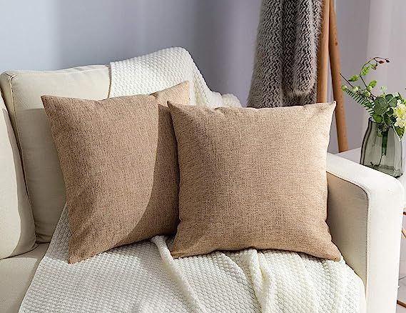 Stellhome Burlap Throw Pillow Covers Solid Linen Pillowcase for Bed Couch Sofa Bench, Set of 2, 1... | Amazon (US)