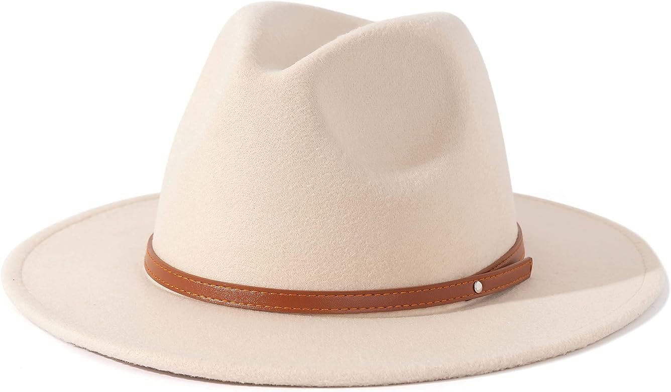 Lisianthus Womens Wide Brim Fedora Hat Felt Jazz Cap with Belt Buckle Décor | Amazon (US)