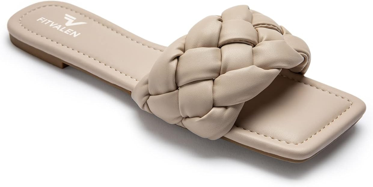 Braided Sandals for Women, Women's Square Open Toe Slide Sandals Comfort Woven Strap Flat Sandals... | Amazon (US)