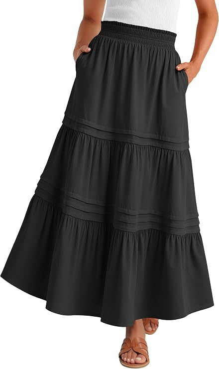 ANRABESS Maxi Skirt for Women Casual High Waisted Elastic Flowy Tiered Boho Long Skirts 2026 Summ... | Amazon (US)