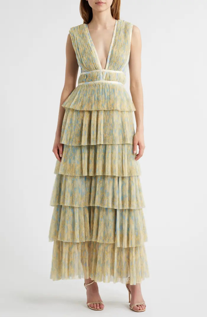 Plunge Neck Tiered Tulle Dress | Nordstrom