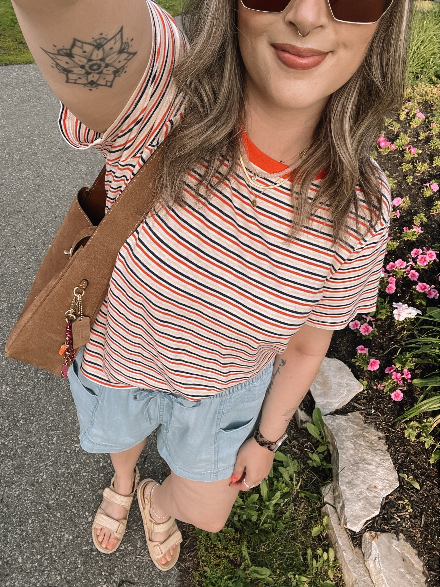 Comfy casual summer outfit! Wearing my usual size L in the shorts, sized up to XL in the striped tee for a looser fit. Linked similar platform sandals

#LTKsummer #LTKsale #LTKmidsize