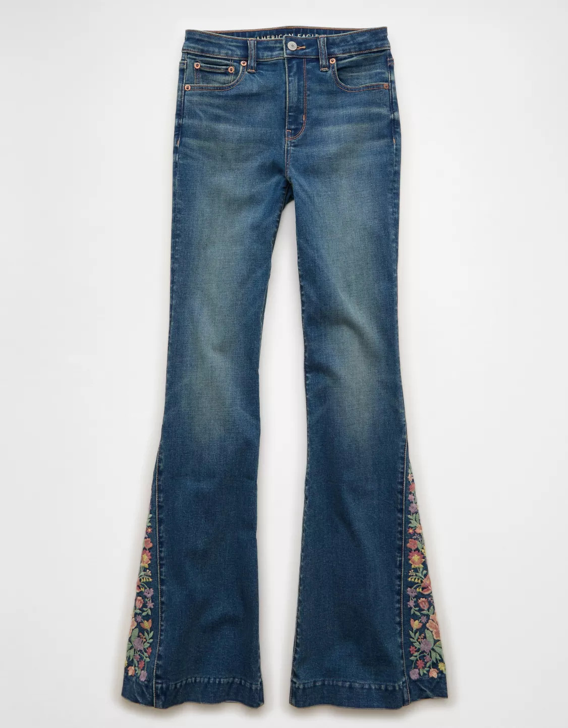 AE Super High-Waisted Embroidered Flare Jean | American Eagle Outfitters (US & CA)