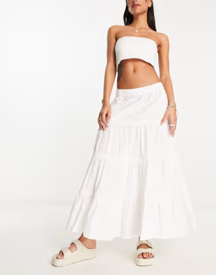 COLLUSION broidery tiered maxi skirt in white | ASOS (Global)
