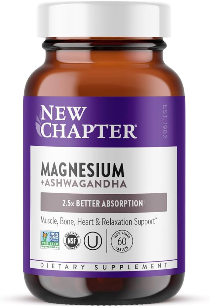 New Chapter Magnesium + Ashwagandha Supplement, 325 mg with Magnesium Glycinate for Muscle Relaxa... | Amazon (US)