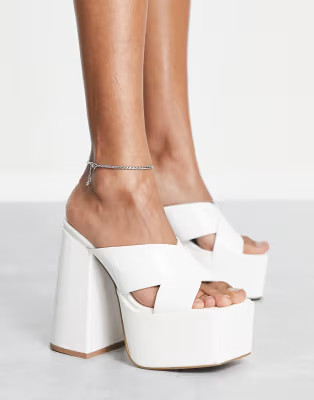 ASOS DESIGN Nana platform heeled mules in white | ASOS | ASOS (Global)