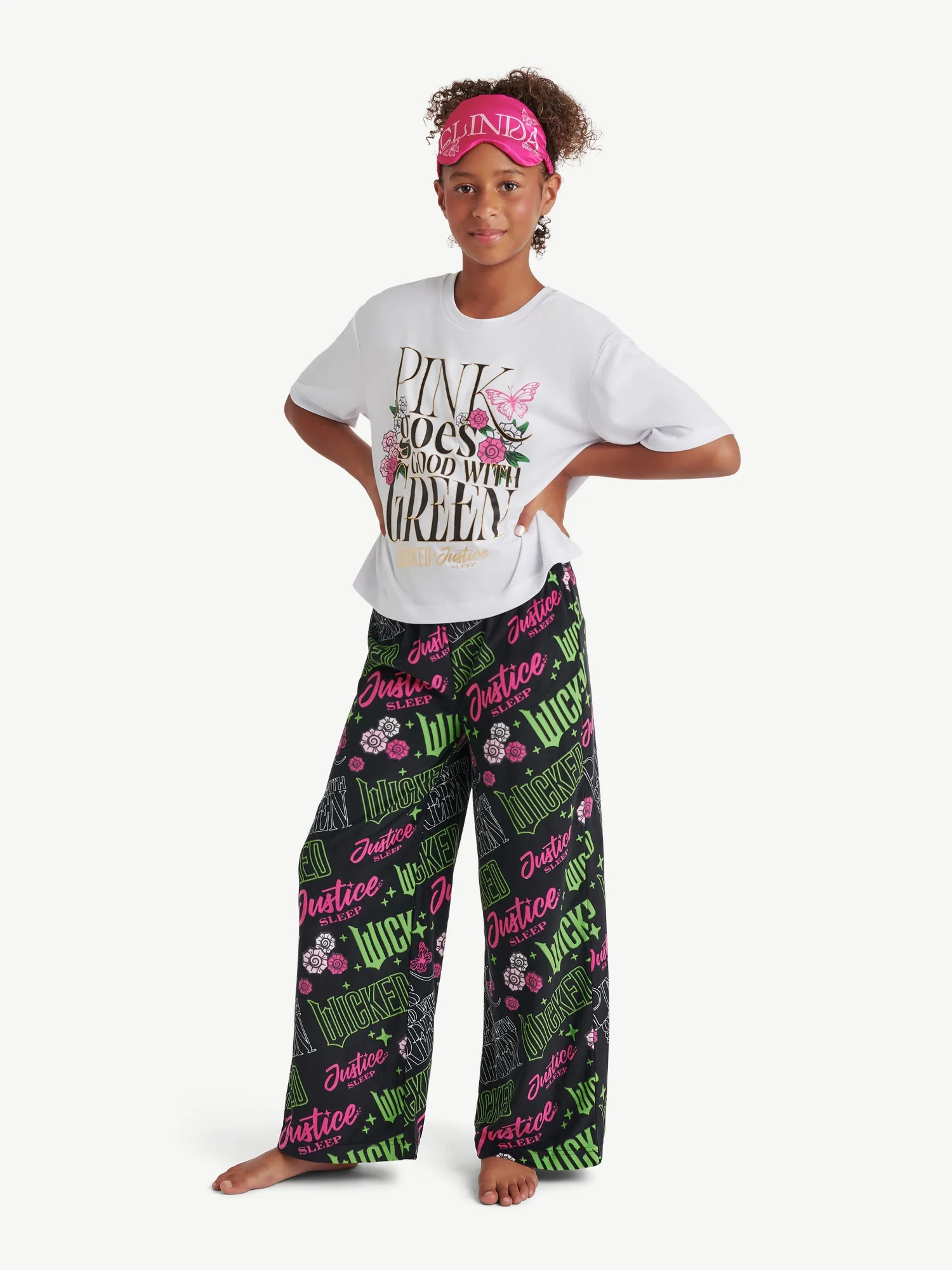 Justice Girls Wicked Short Sleeve Top and Pant Pajama Set with Eyemask, 3-piece, Sizes 5-18 | Walmart (US)