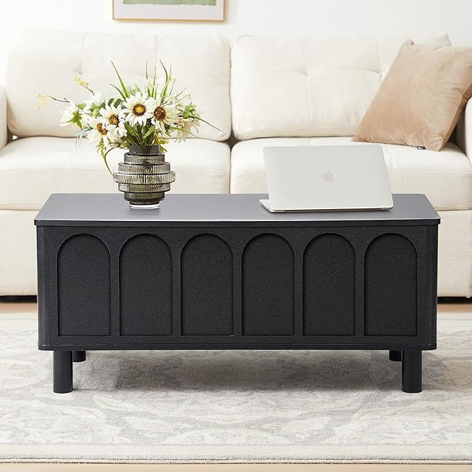 Lift Top Coffee Table with Arched Finish, Modern Coffee Table with Lifting Tabletop & Hidden Stor... | Amazon (US)