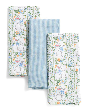 Set Of 3 Belfort Bunny Striped Kitchen Towels | TJ Maxx