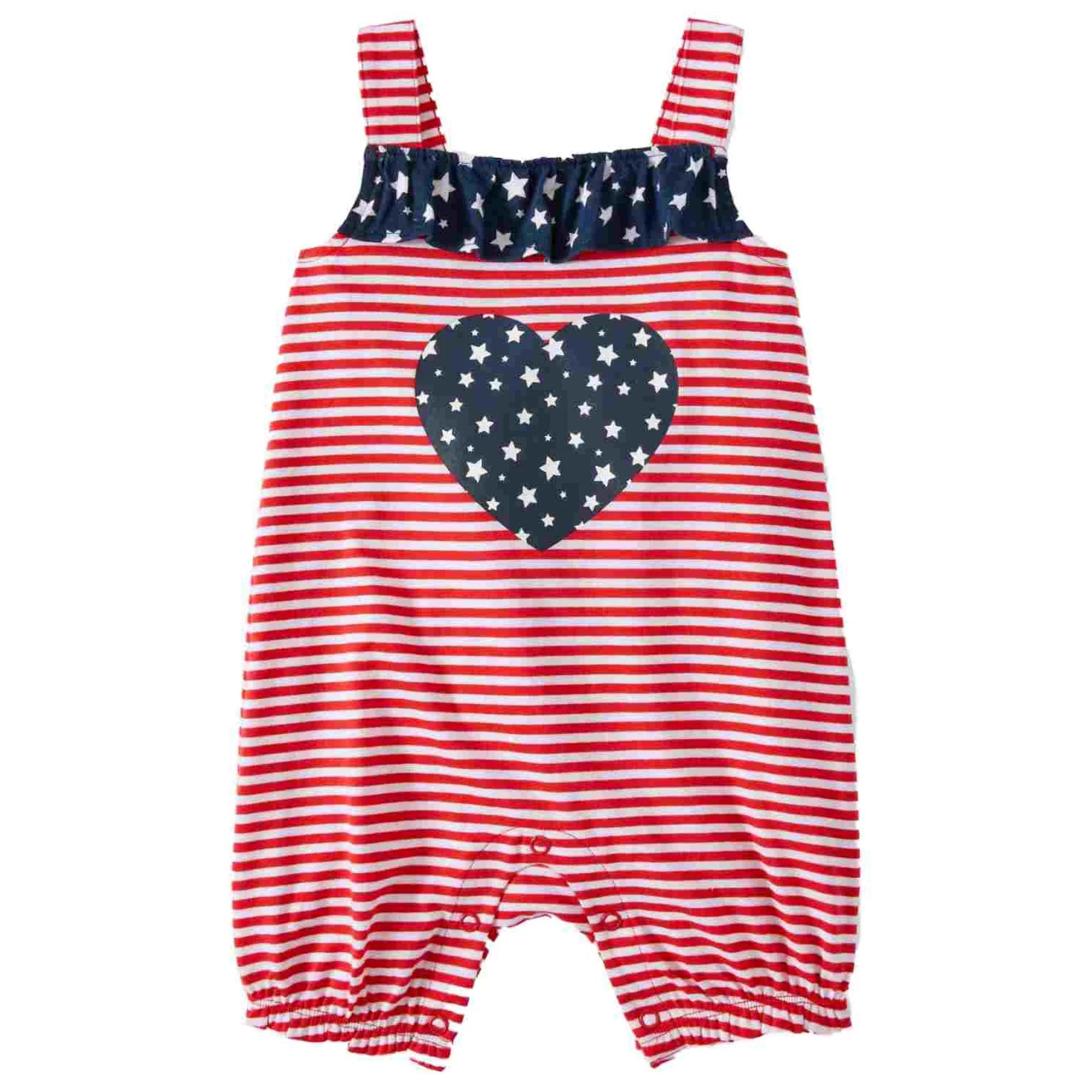 Way to Celebrate Infant Girls Heart American Flag Patriotic Baby Romper 4th of July Outfit | Walmart (US)