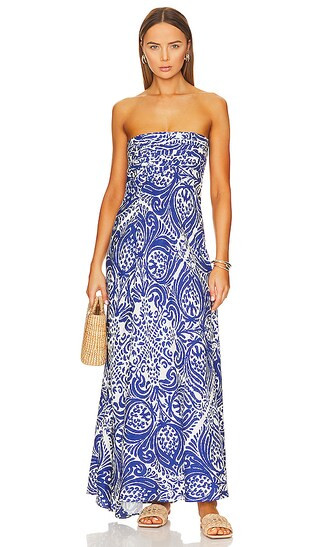 Pombeline Strapless Corded Maxi Dress in Ivory & Deep Blue | Revolve Clothing (Global)