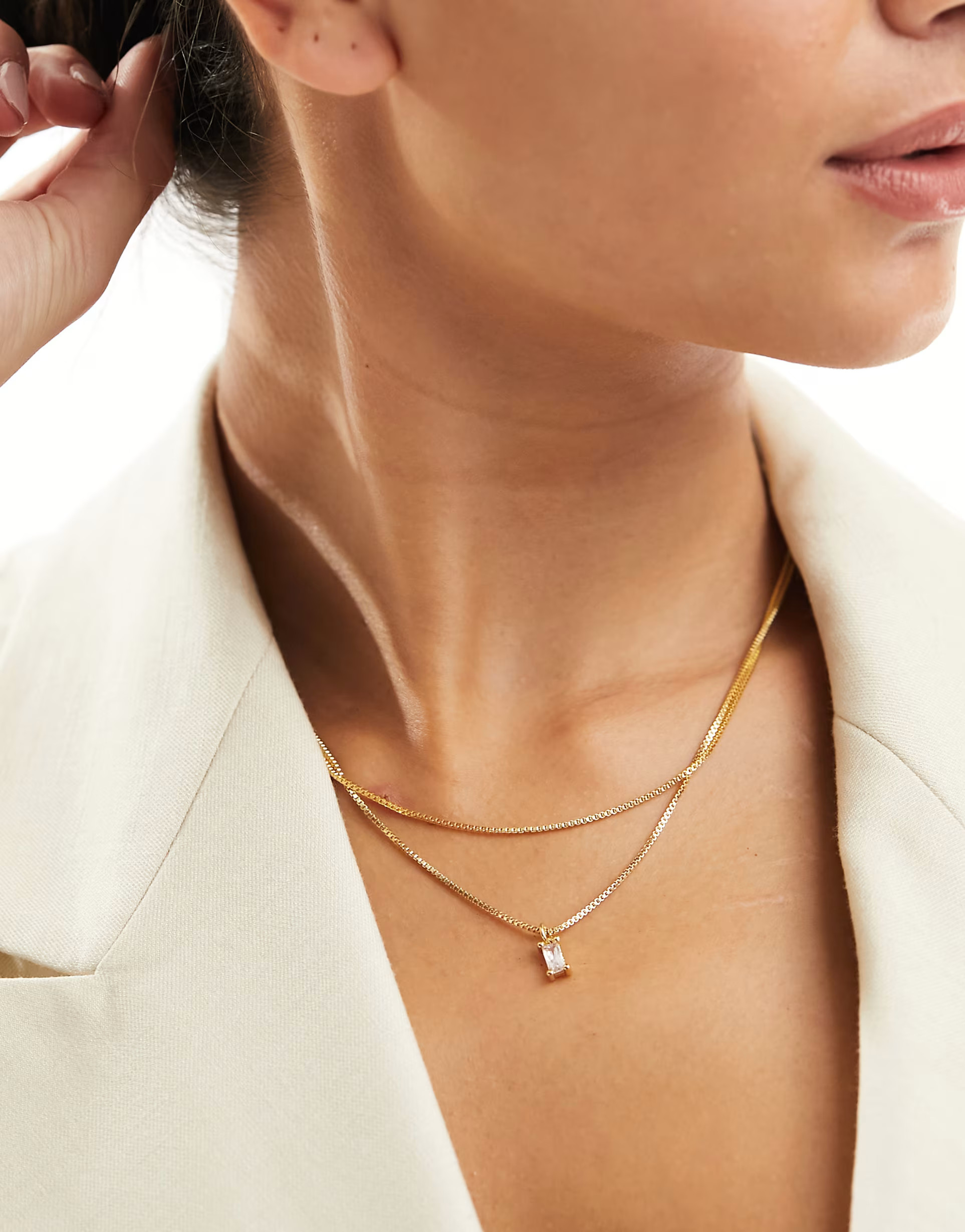 ASOS DESIGN 14k gold plated multirow necklace with cubic zirconia charm with gift bag - GOLD | ASOS (Global)