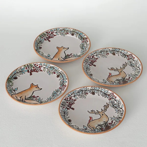 9" Christmas Embossed Woodland Snack Plates Set of 4, Multicolor | Wayfair North America