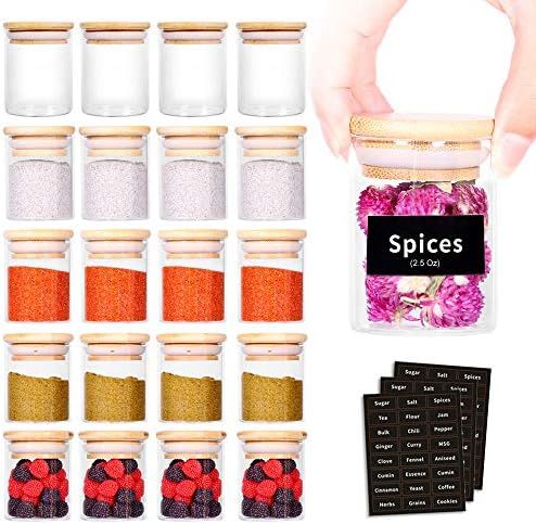 SAIOOL 20 Pack - 2.5 FL OZ (73ml) Mini Spice Jars with Wood Lid, Easy to Clean-BPA Free & Dishwa... | Amazon (US)