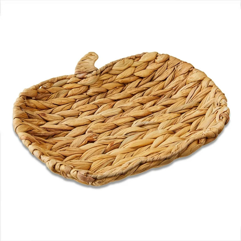 Wicker Rattan Woven Pumpkin Decorative Tray, Brown, 12" x 11.25", Fall by Way To Celebrate | Walmart (US)