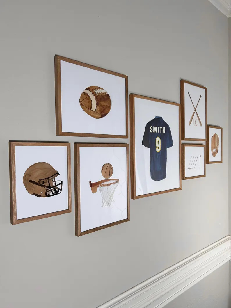 Personalized Watercolor Sports Gallery Wall Art, Jersey Basketball Football Baseball Golf Decor, ... | Etsy (US)