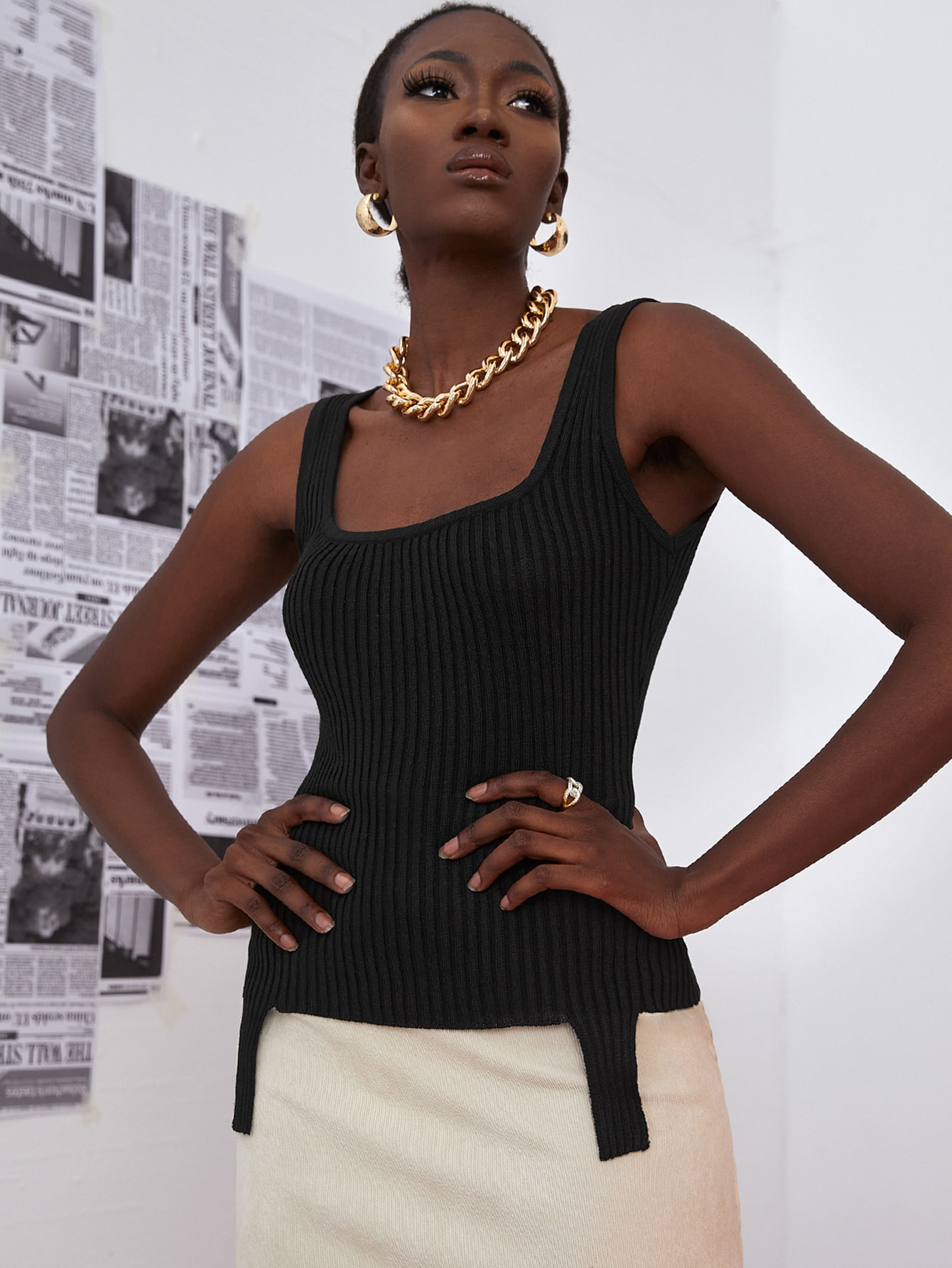 TrendsStrap Hem Rib Knit Top | SHEIN