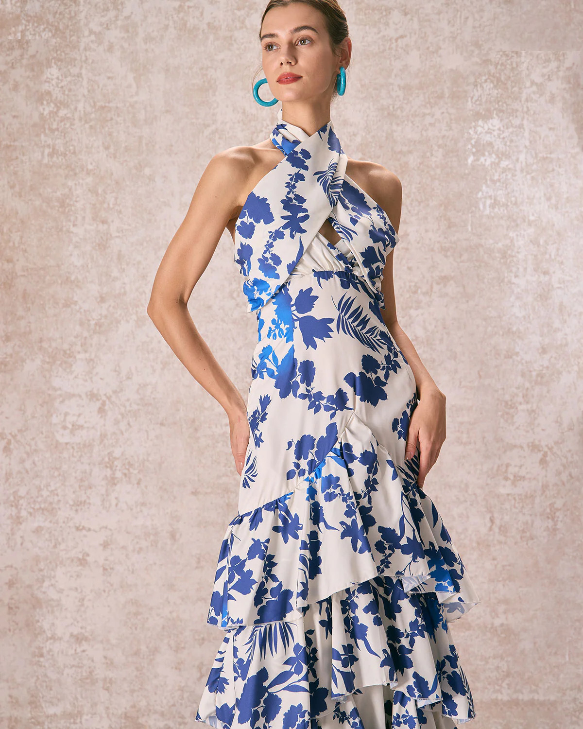 The Blue Halter Cut Out Ruffle Maxi Dress & Reviews - Blue - Dresses | RIHOAS | rihoas.com