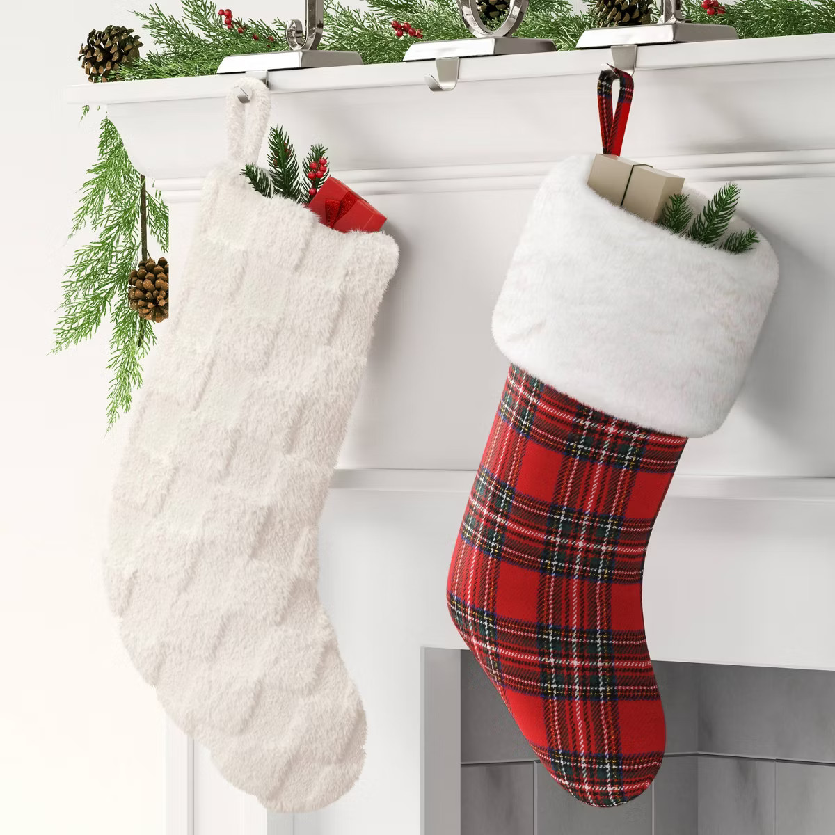 20" Plush Checkerboard Pattern Christmas Stocking Ivory - Wondershop™ | Target