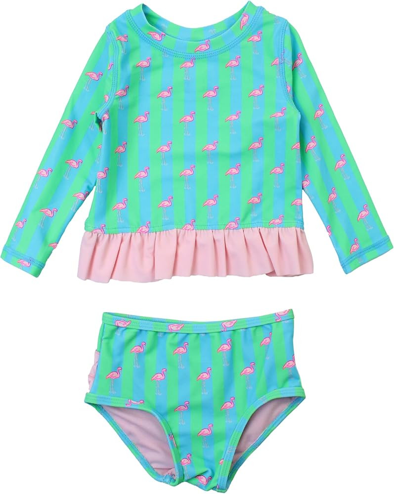 RuffleButts Baby/Toddler Girls Long Sleeve Rash Guard UPF50+ Sun Protected Bikini Swimsuit | Amazon (US)