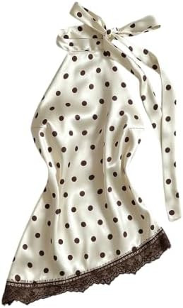 SHENHE Women's Polka Dots Halter Top Backless Asymmetrical Lace Elegant Y2k Casual Vintage Blouse | Amazon (US)