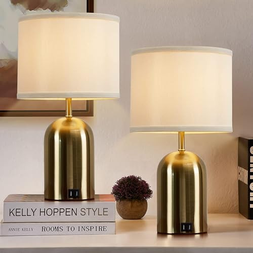 GyroVu Touch Control Table Lamps Set of 2, Bedside for Bedrooms 2 Modern Living Room 3 Way Dimmable Gold Lamp End with USB Charging Ports, Bulbs Included | Amazon (CA)
