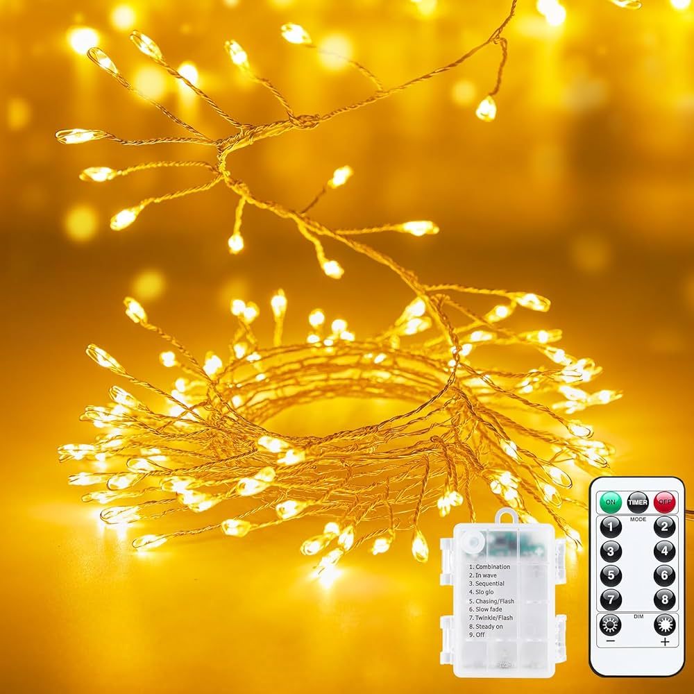 Outdoor Fairy Lights Battery Operated, 10Feet 120LED Twinkle Firecracker String Lights with Remot... | Amazon (US)