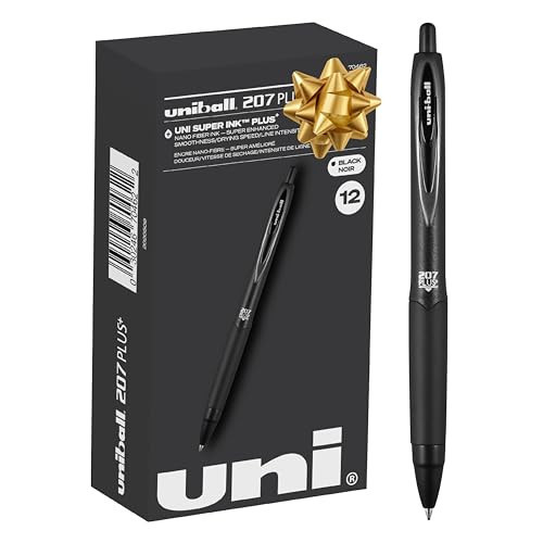 uniball 207 Plus+ Retractable Gel Pens 12 Pack in Black with 0.7mm Medium Point Pen Tips - Uni-Super Ink+ is Smooth, Vibrant, and Protects Against Water, Fading, and Fraud | Amazon (US)