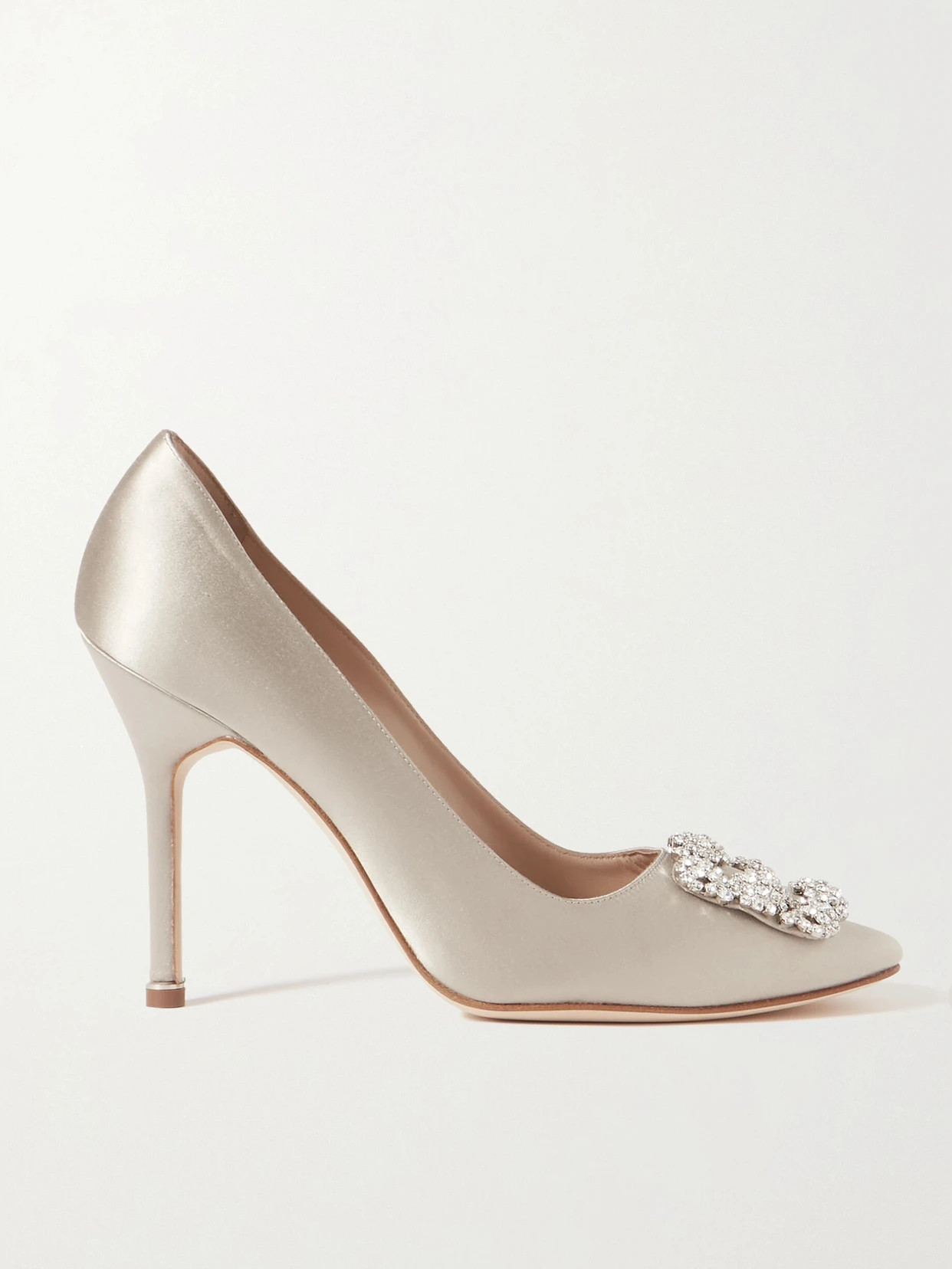 Manolo Blahnik - Hangisi 105 Embellished Satin Pumps - Gray | NET-A-PORTER (US)
