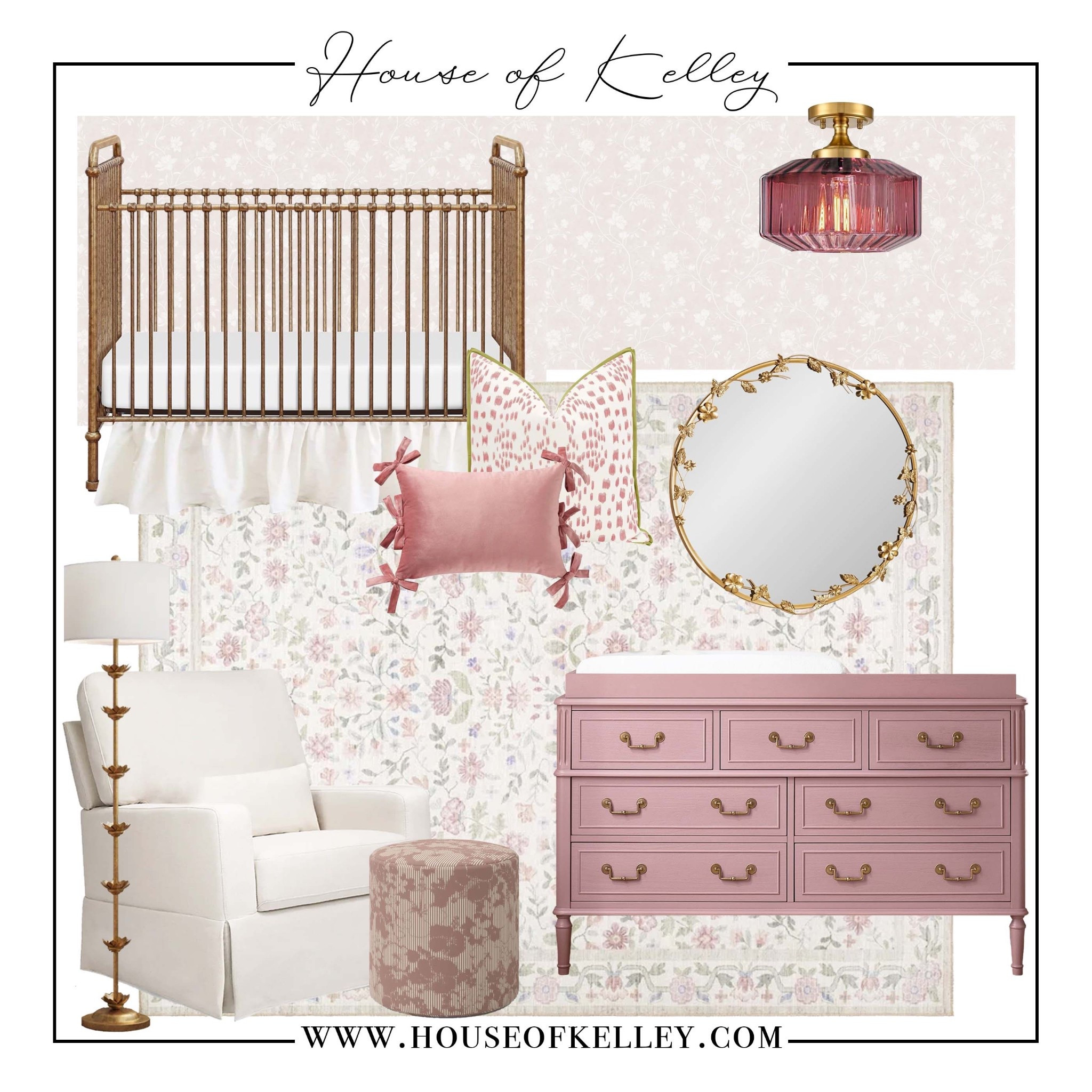 Girl nursery, baby nursery, pink nursery, baby room, floral baby room, floral nursery, nursery floor lamp, nursery lighting, nursery chandelier, pink wallpaper, nursery wallpaper, floral wallpaper, pink rug, pink area rug, floral rug, nursery rocking chair, nursery glider, nursery ottoman, nursery chair, pink ottoman, girl nurseries, baby girl, nursery inspo, nursery mood board, pottery barn kids, pottery barn baby, metal crib, nursery lighting, nursery lamp, pink throw pillow, brass crib, gold crib, beige rocking chair, beige chair, upholstered chair, brass mirror, round mirror, gold mirror, girl mirror, pink dresser, pink furniture, crib skirt, ruffle crib skirt, convertible crib, iron crib.

#LTKBump #LTKBaby #LTKHome